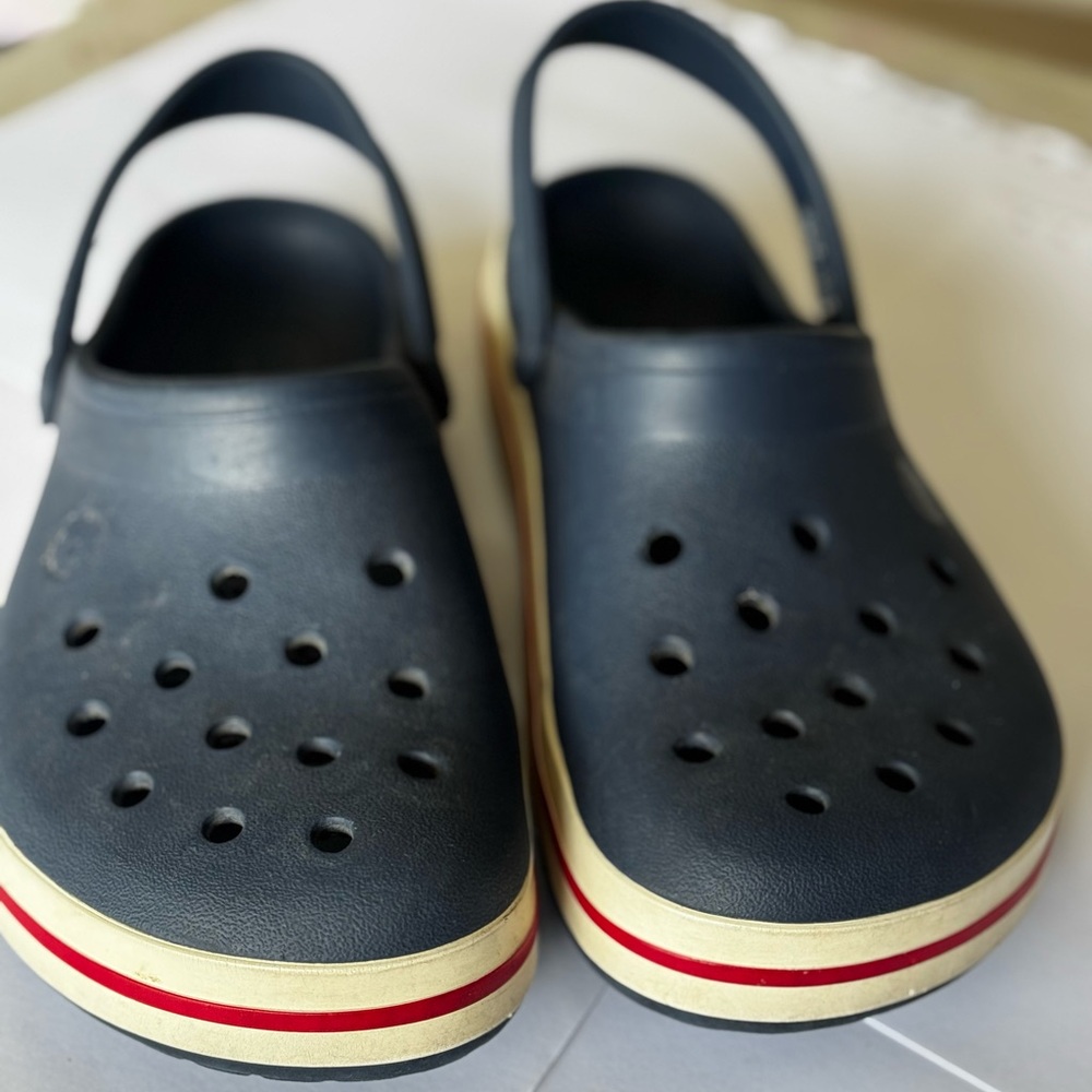 CROCS Kids Navy Water Shoes with Red Accent